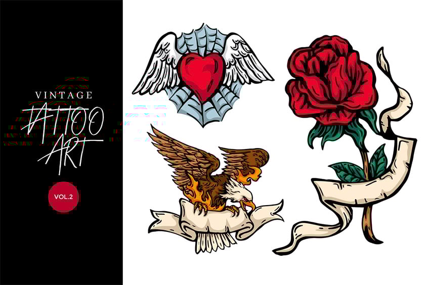  3 Vintage Hand Drawing Tattoo Vector