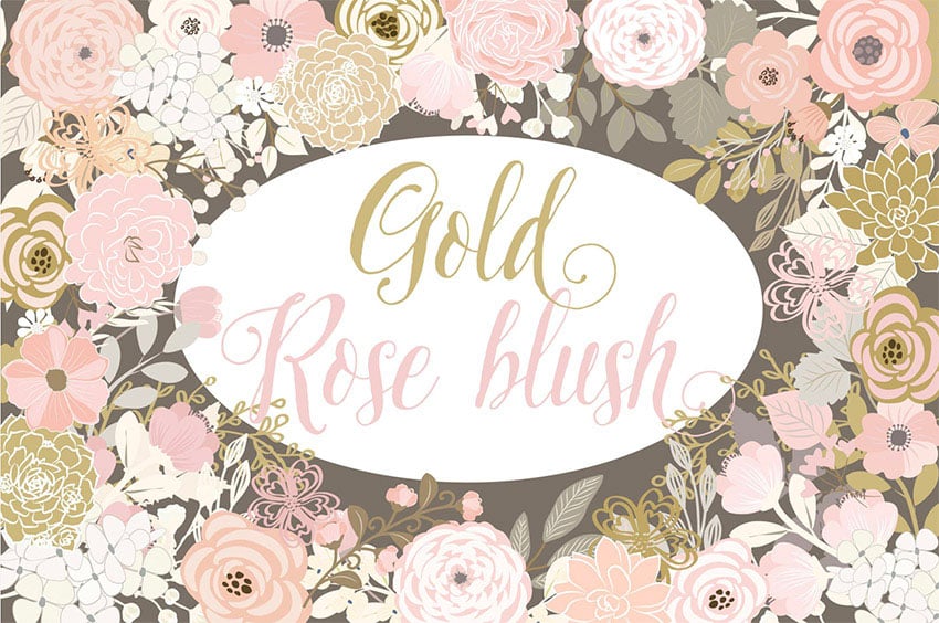 Vector Gold Rose Blush Floral Elements