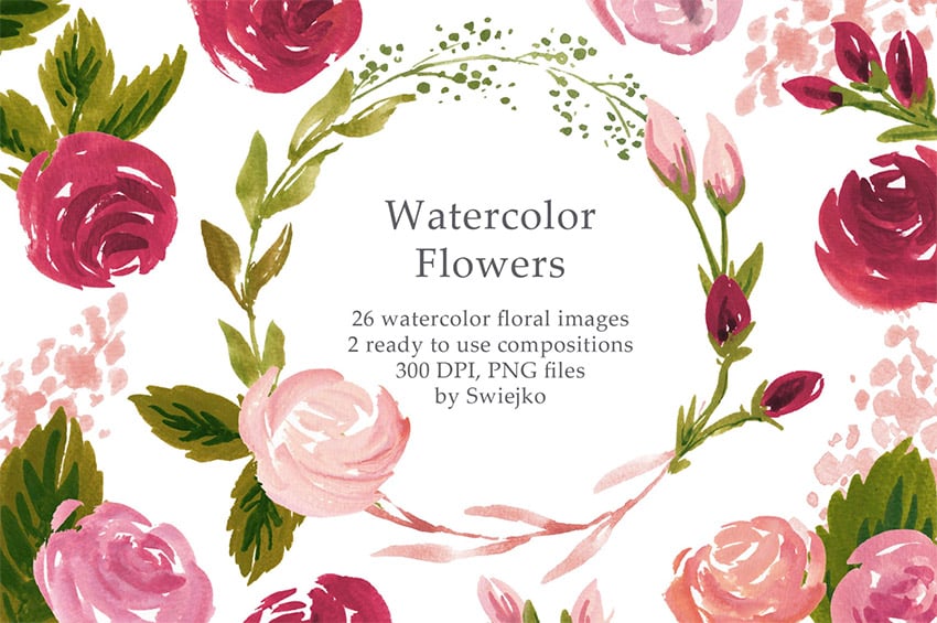 Watercolor Retro Flowers