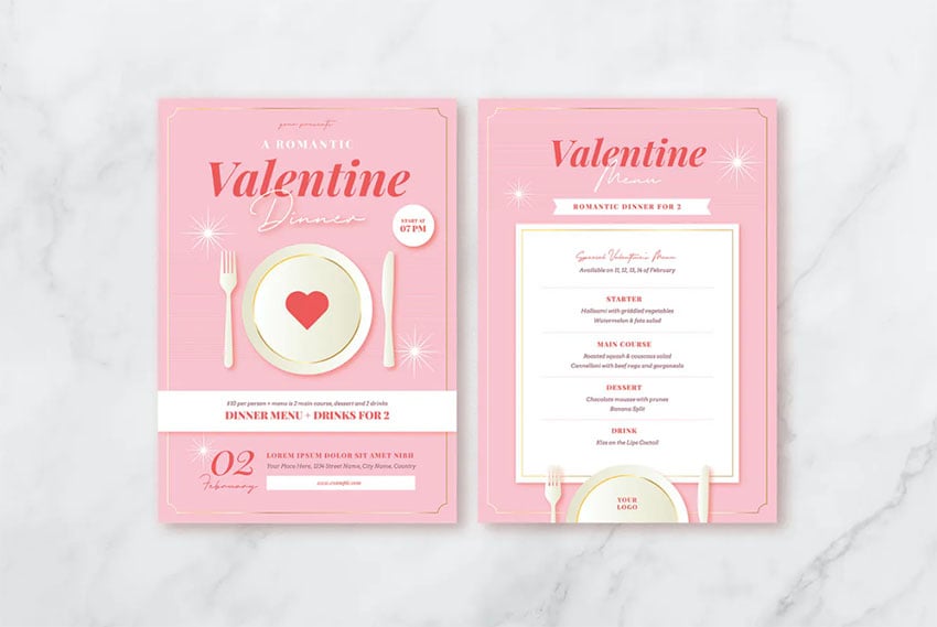 Valentine's Day Dinner Menu Template