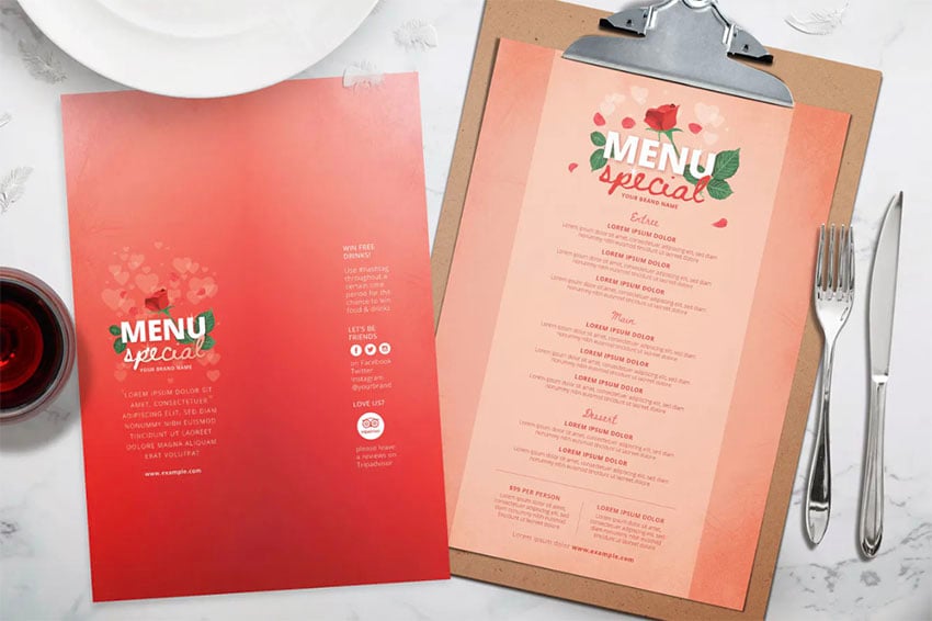 Valentine's Day Dinner and Drink Menu Template