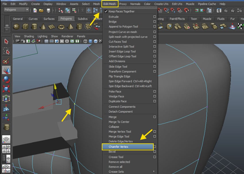 Edit Mesh  Chamfer Vertex command