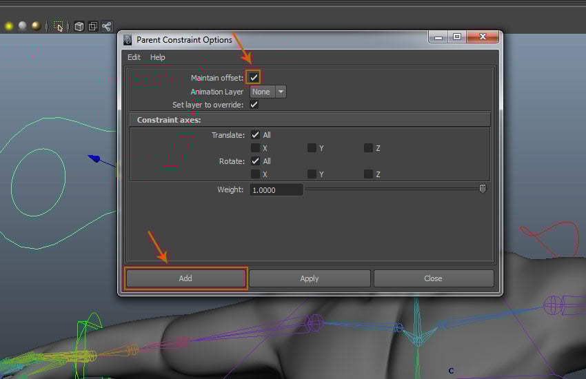 Parent Constraint Options