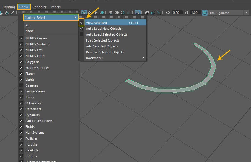 Show  Isolate Select  View Selected 
