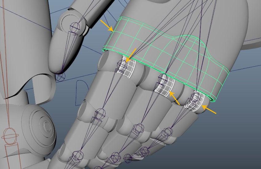 Select all finger connector meshes