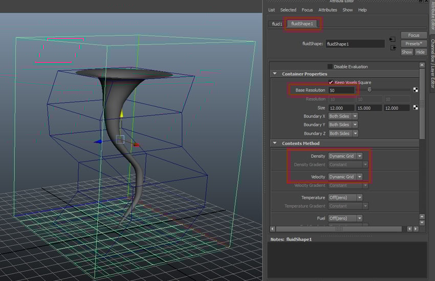Go to fluidShape1 attribute