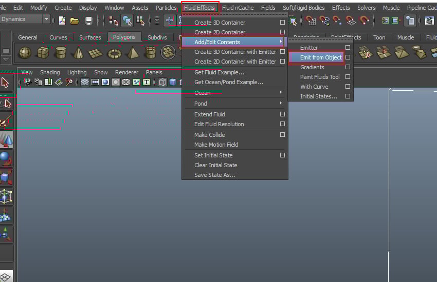 Fluid Effects  Add Edit Contents  Emit from Object
