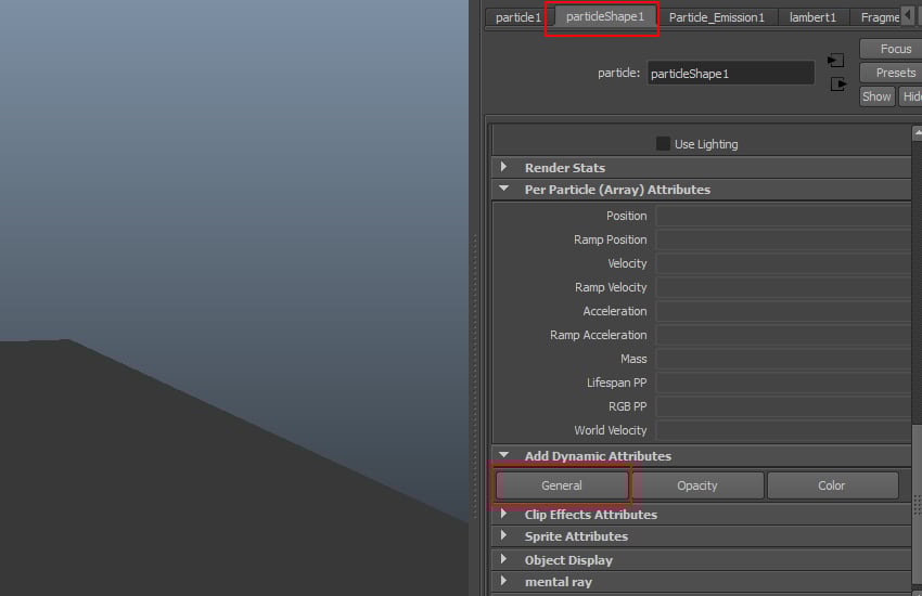 particleShape1 attribute