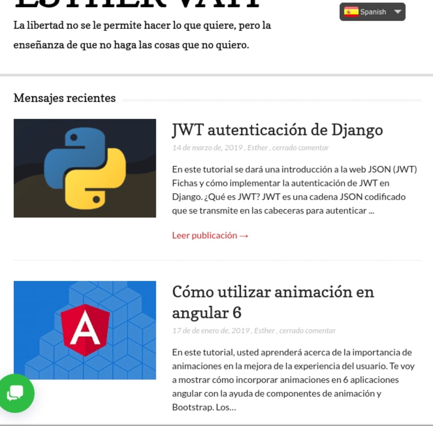 Website showing Spanish translation