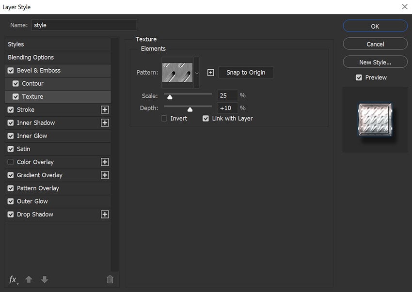 example of the texture settings