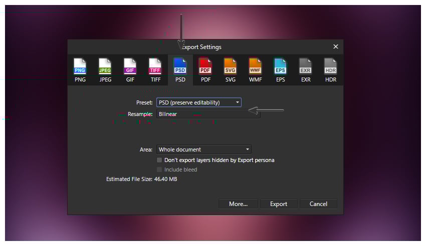 export image as PSD  