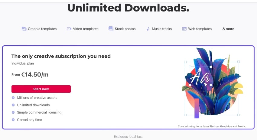 Unlimited downloads of 54+ million creative assets. From just €14.50/month.