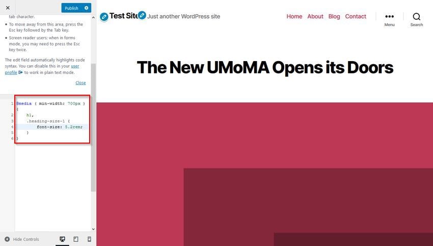 Custom CSS added via Customizer