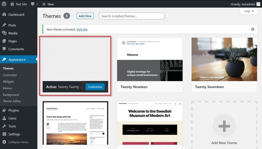 Twenty Twenty child theme activated