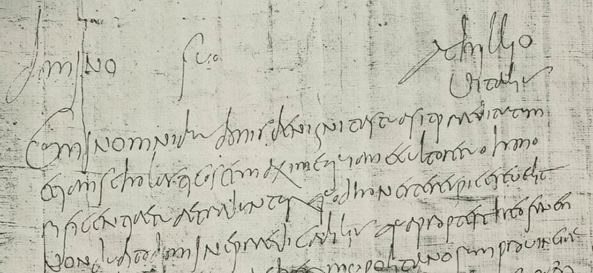 Top third of a surviving 4th-century Roman letter, from Vitalis to his dominus Achillius, from Franz Steffens' Lateinische Paläographie (1903).