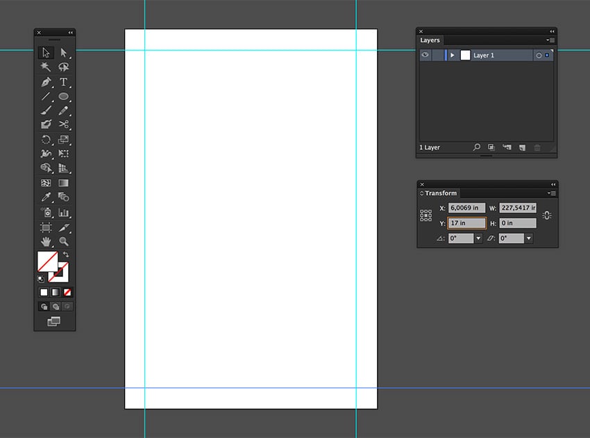 Create guides that are 1 inch inwards from each side of the page