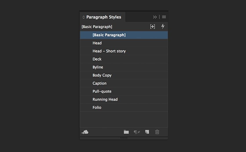 add paragraph styles according to the typographical hierarchy elements