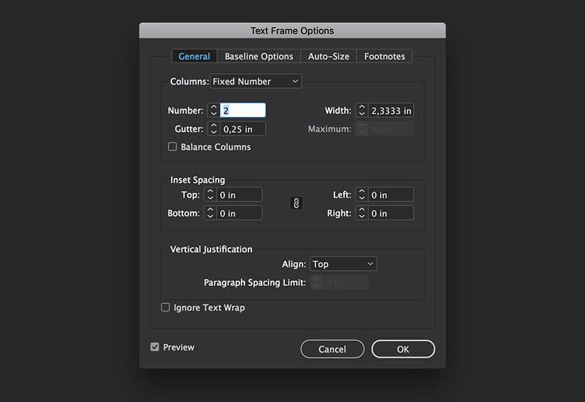 add a text box and divide into two columns