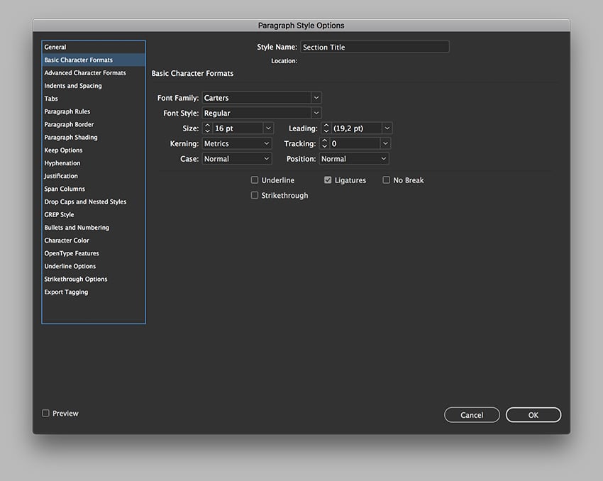 create paragraph styles