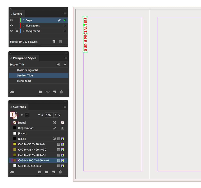 add a text frame to add a section title