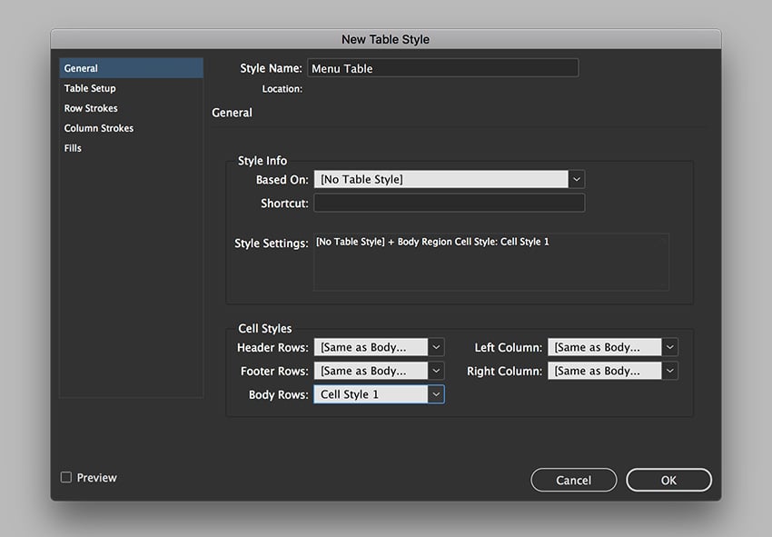 create a new cell style on the body rows option