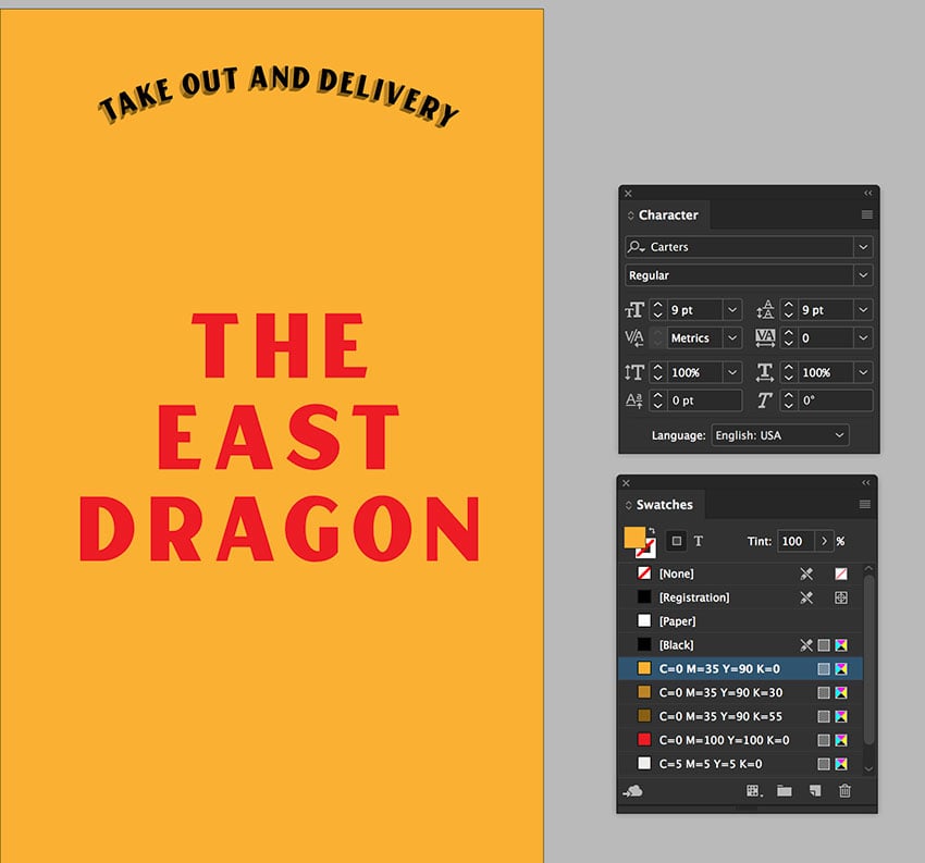 create a text frame to add the name of the restaurant