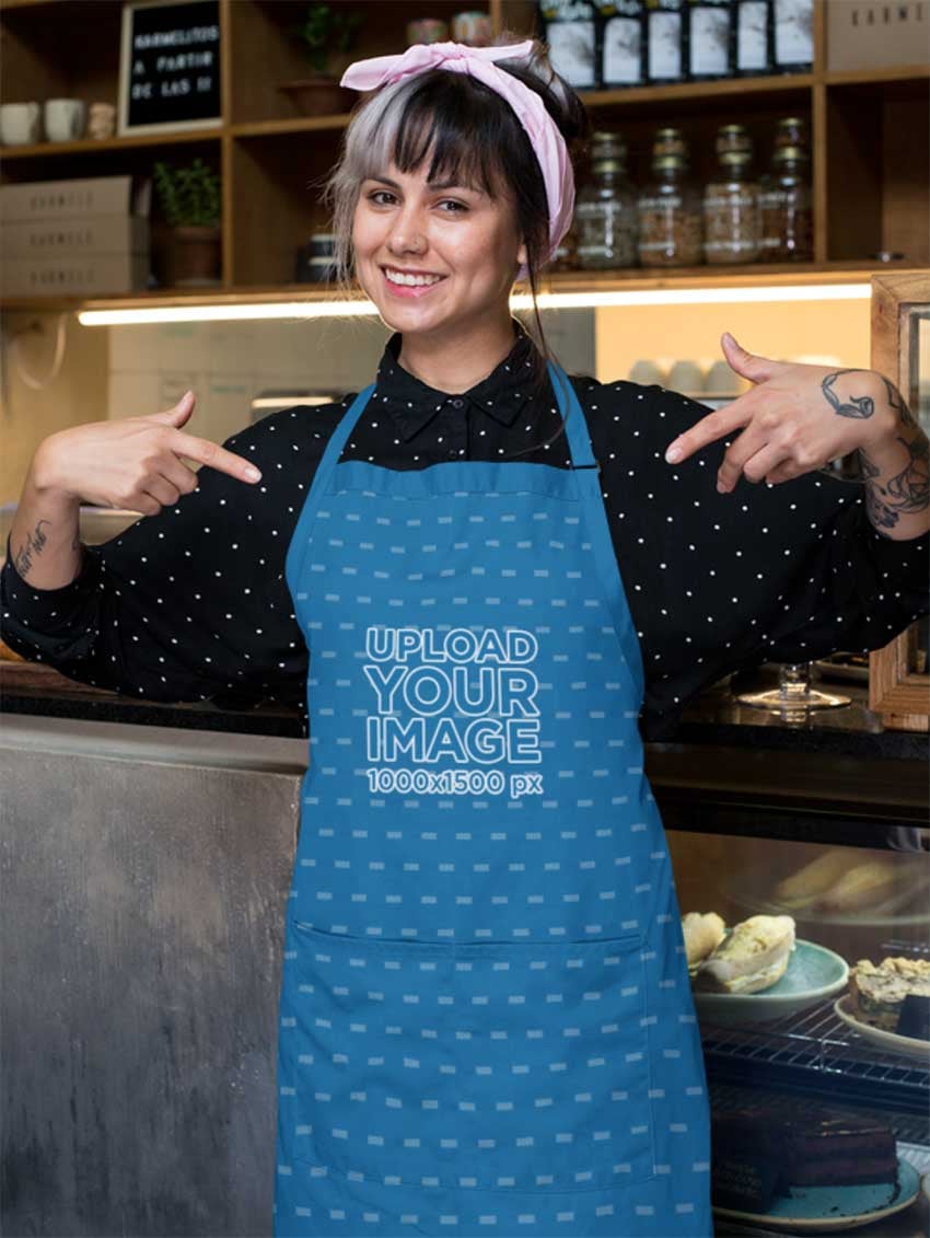 Barista Pointing at Her Sublimated Apron
