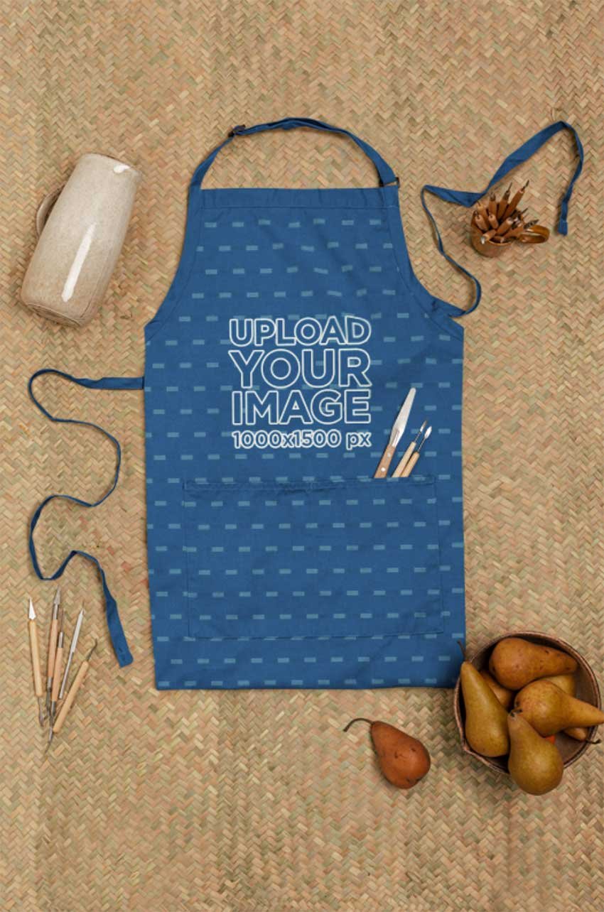 Apron Mockup Surrounded by Pottery Tools