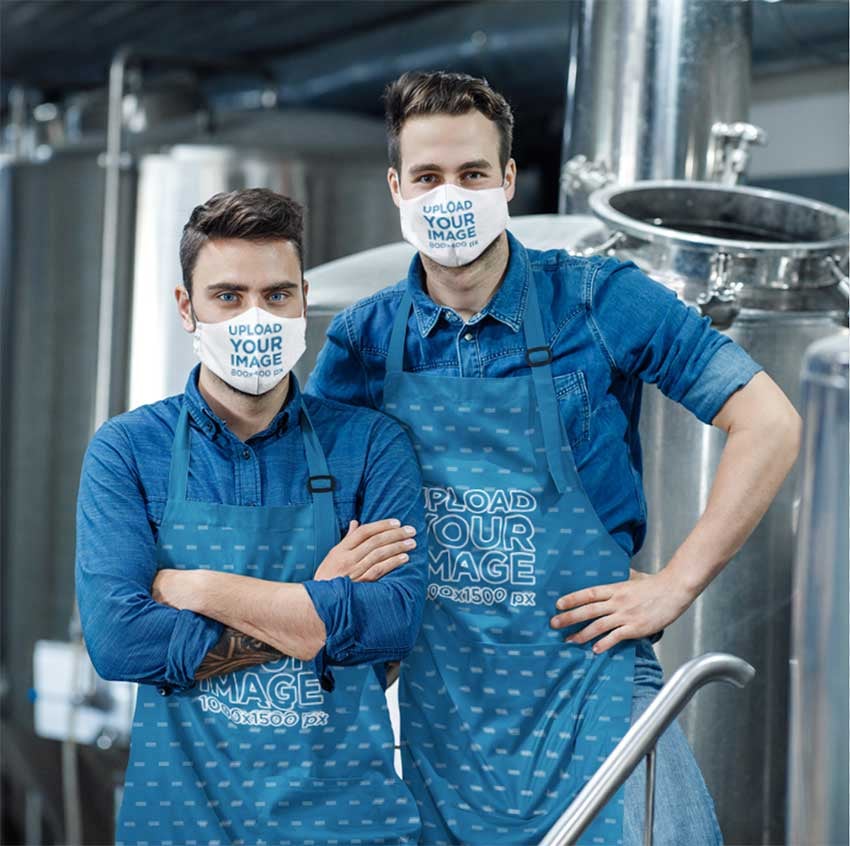 Two Men Wearing Apron Mockup at Brewery