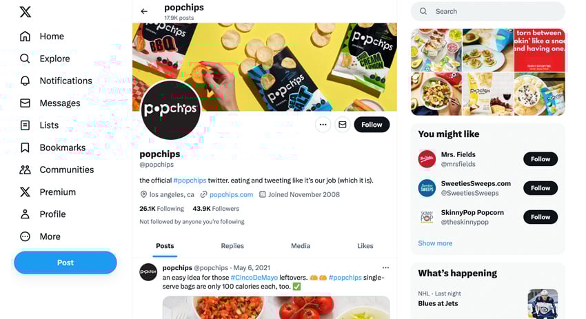 Popchips keeps things light with its Twitter bio