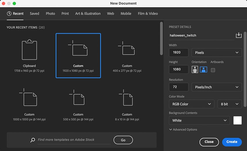 photoshop new document