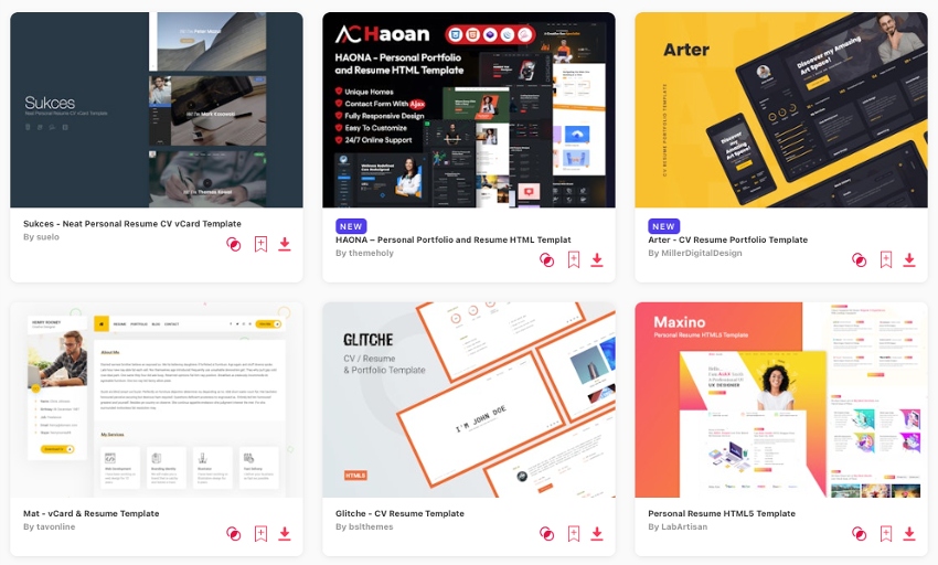 Creative resume website templates on Envato Elements