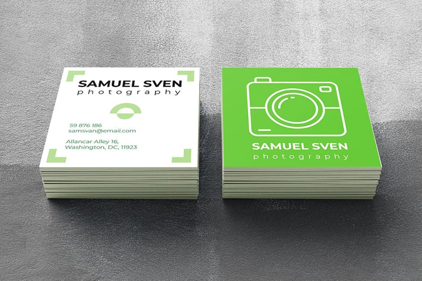 Square Photographer Business Card Design on Envato Elements