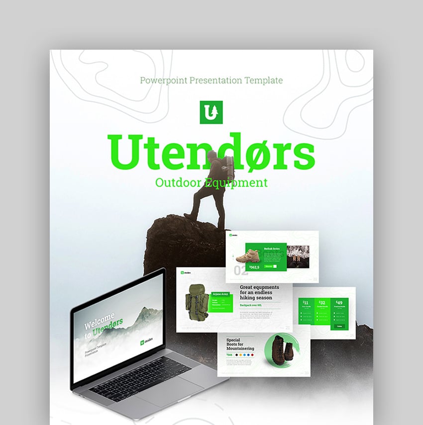 Utendor - Plantilla de PowerPoint de equipamiento para exteriores, fondo PPT