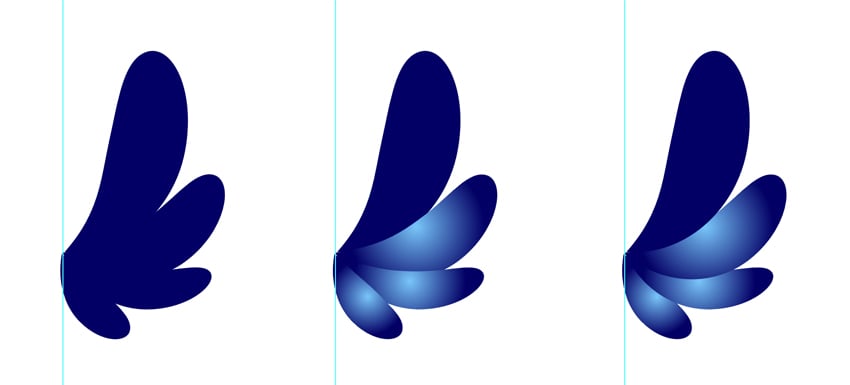 Color leaves to radial gradient and arrange objects