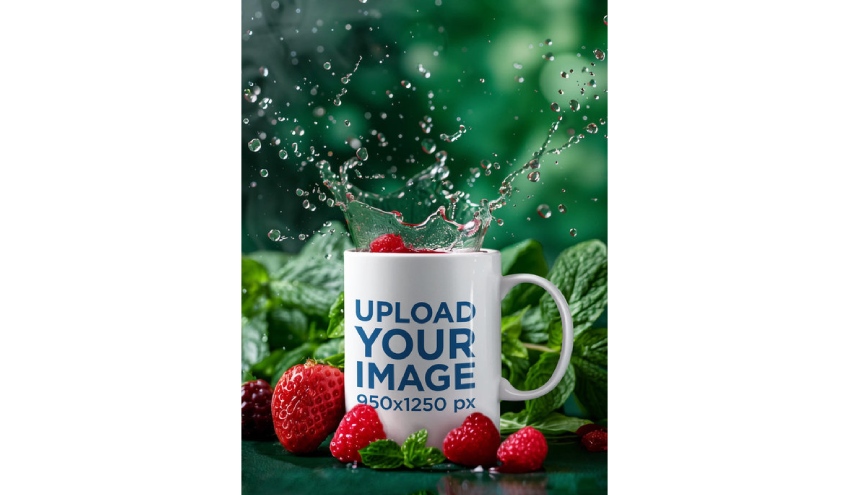 Mockup of an AI-Created Coffee Mug With Splashing Berries Tea
