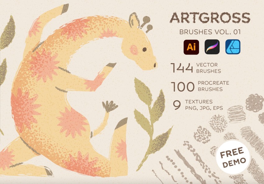 BRUSHES Adobe Illustrator Affinity Procreate FREE DEMO