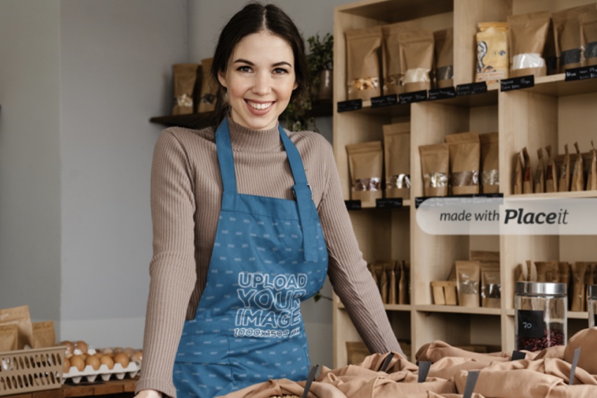 Apron Mockup of a Smiling Woman
