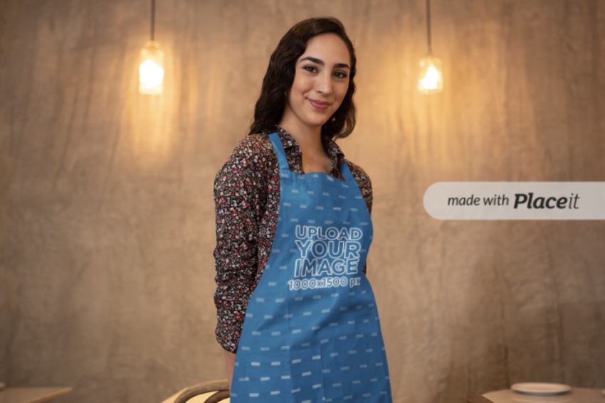 Apron Mockup of a Woman at a Restaurant