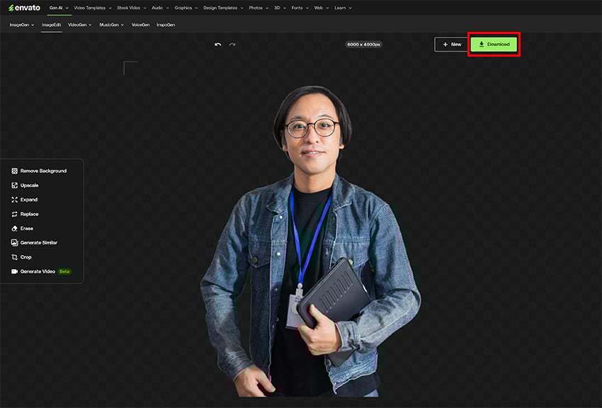 once you create a transparent background, you can download the result.