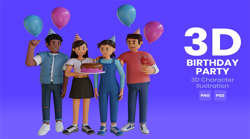 Birthday Party 3D Characters