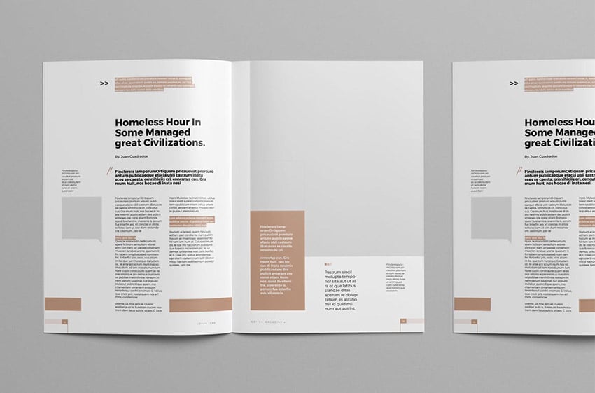 A pastel color scheme is rendered with soft tones. There is a theme of rectangular shapes and blocks, combined with a consistent typographic style.