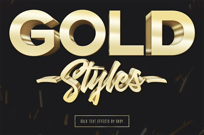 3D Gold Text Effect Photoshop Kit (PSD, ASL, PDF)