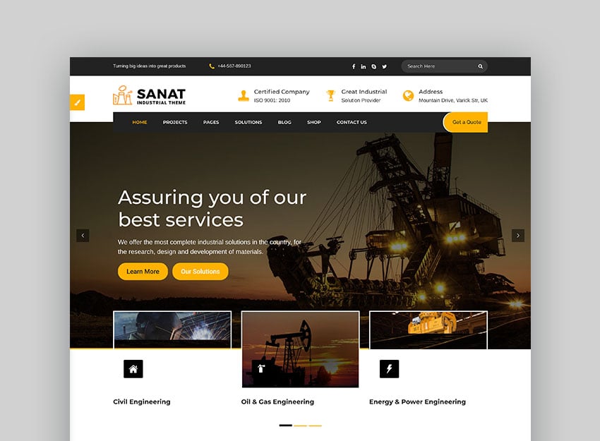 Sanat: Tema de WordPress para fábricas e industrias