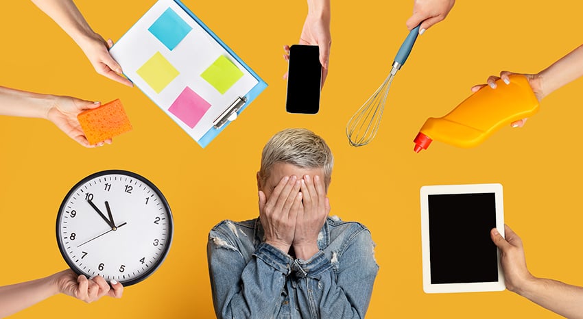 Overwhelmed woman having difficulties with time management