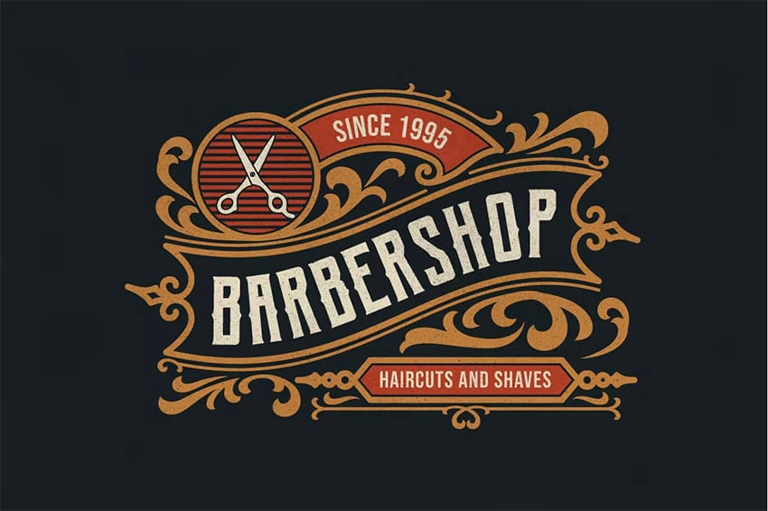 Barbershop Vintage Victorian Ornament Logo Badge