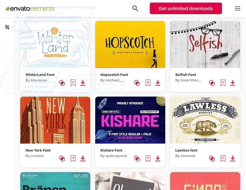 A selection of premium fonts from Envato Elements