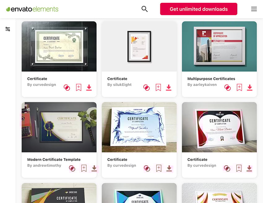 Hundreds of high-quality certificate design templates available for unlimited use on Envato Elements