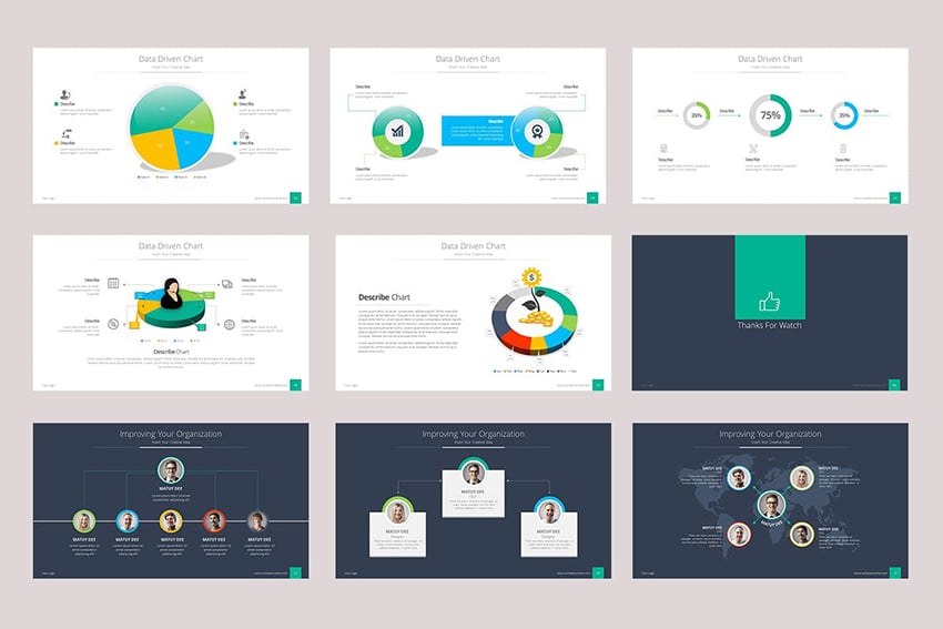 Organizational & Data Chart - Presentación con gráfico de datos, plantilla de diagrama de flujo
