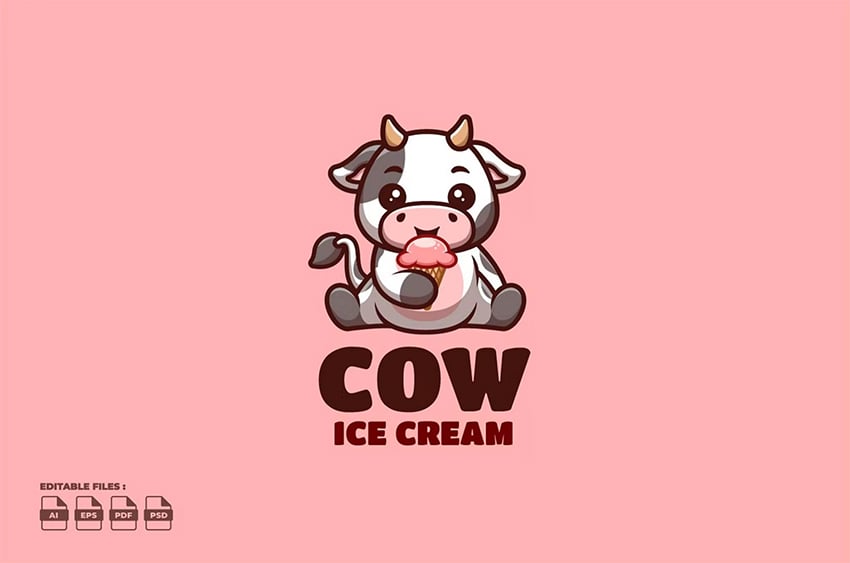 Cute Cow Ice Cream Logo